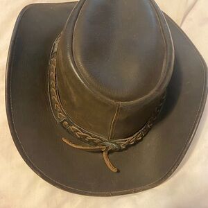 Men's Brown Leather Aussie Outback Australian Cowboy Hat M